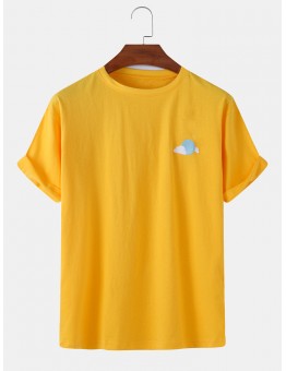 Mens Weather Symbol Embroidered Round Neck Casual Short Sleeve T  Shirts