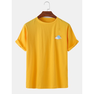 Mens Weather Symbol Embroidered Round Neck Casual Short Sleeve T Shirts Mens Weather Symbol Embroidered Round Neck Casual Short Sleeve T Shirts