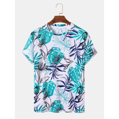 Mens All Over Plants Leaf Print Holiday Short Sleeve T Shirts Mens All Over Plants Leaf Print Holiday Short Sleeve T Shirts