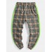 Mens Plaid Cotton Side Patchwork Drawstring Elastic Waist Jogger Pants With Pocket Mens Plaid Cotton Side Patchwork Drawstring Elastic Waist Jogger Pants With Pocket