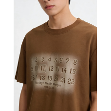 Japanese retro coffee color digital printed casual T-shirt