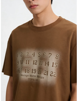 Japanese retro coffee color digital printed casual T-shirt