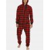 Mens Plaid Zipper Front Kangaroo Pocket Hooded One Piece Jumpsuit Home Warm Sleepwear Mens Plaid Zipper Front Kangaroo Pocket Hooded One Piece Jumpsuit Home Warm Sleepwear