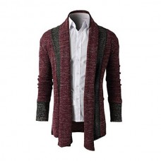 Mens Fashion Stitching Turn down Collar Knitted Cardigans Casual Slim Fit Sweater