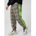 Mens Plaid Cotton Side Patchwork Drawstring Elastic Waist Jogger Pants With Pocket Mens Plaid Cotton Side Patchwork Drawstring Elastic Waist Jogger Pants With Pocket