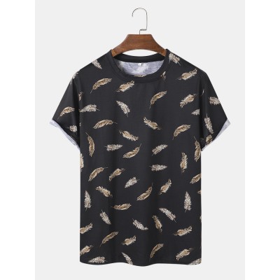 Mens All Over Leaf Printed Holiday Short Sleeve T Shirts Mens All Over Leaf Printed Holiday Short Sleeve T Shirts