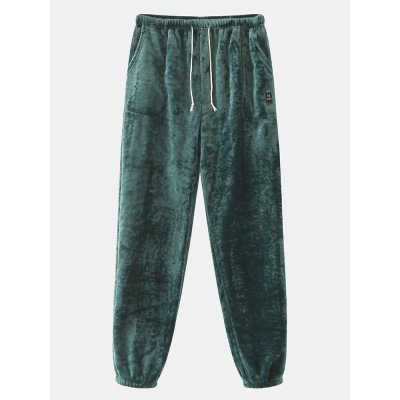 Mens Solid Color Thick Soft Drawstring Home Sleep Bottom With Pocket Mens Solid Color Thick Soft Drawstring Home Sleep Bottom With Pocket