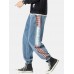 Mens Side Plaid Patchwork Letter Pritned Casual Drawstring Denim Jogger Pants Mens Side Plaid Patchwork Letter Pritned Casual Drawstring Denim Jogger Pants
