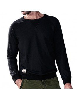 Autumn Winter Fashion Pure Color Round Neck Men Pullover Casual Long Sleeved Cotton Tops