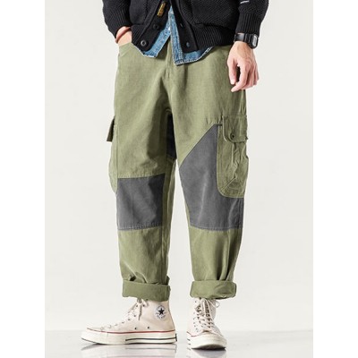 Mens Patchwork Zipper Fly Casual Cotton Cargo Pants With Pocket Mens Patchwork Zipper Fly Casual Cotton Cargo Pants With Pocket