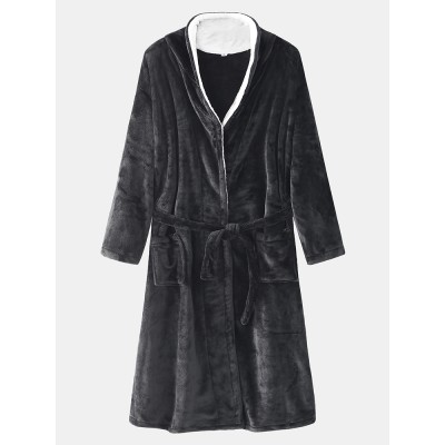 Mens Flannel Thicken Thermal Warm Winter Pajamas Sleepwear Robe With Pocket Mens Flannel Thicken Thermal Warm Winter Pajamas Sleepwear Robe With Pocket